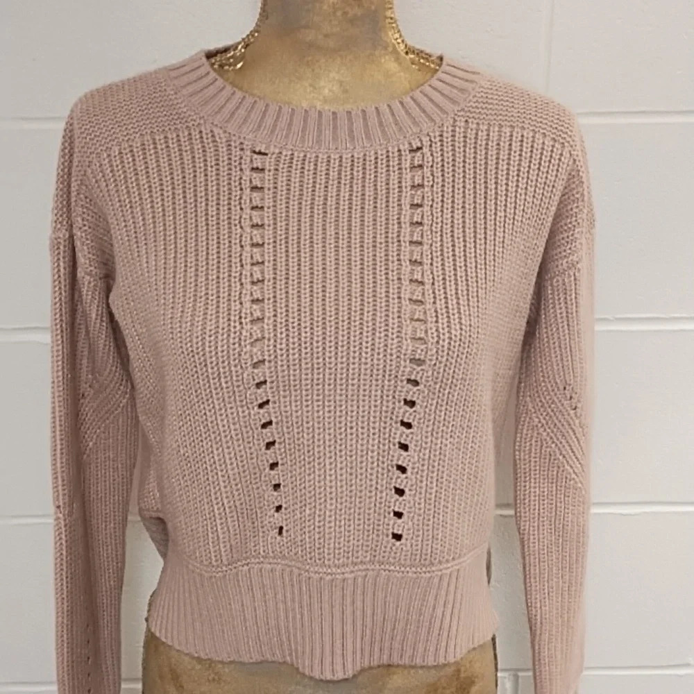 Aeropostale Pink with Metallic Cropped Boxy Sweater Open Knit Side Vent